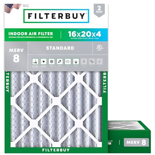 Filterbuy 16 x 20 x 4 Luftfilter MERV 8 Staubschutz (2er-Pack), plissierter HVAC AC Ofen Luftfilter Ersatz (tatsächliche Größe: 39 x 49,38 x 9,63 cm)