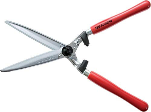 BERGER Heckenschere 4490 mit Buchenholzgriffen | Heckenschere manuell mit 24 cm Schnittlänge | Gerade Klingen & Anschlagdämpfer | Handheckenschere mit 2 Saftrillen | Astabschneider | Made in Germany
