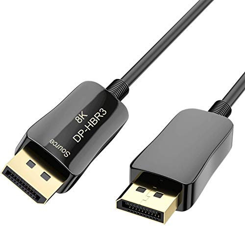 CableDeconn Fiber 8K 4K DisplayPort Cable 15m 50ft, DP 1.4 HBR3 8K@60Hz 4K@144Hz, 32.4Gbps, Black, Male-to-Male, Indoor, Laptop, Monitor, Personal Computer