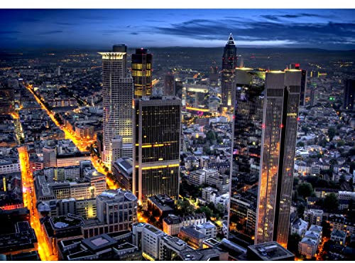 Runa Art Fototapeten 396 x 280 cm Frankfurt skyline - Vlies Wanddekoration Wohnzimmer Schlafzimmer - Deutsche Manufaktur - Blau Orange 9038012b