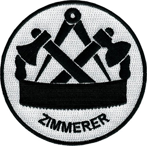JOB Stick-Aufnäher Patch Zunft Emblem Wappen ZIMMERER Ø 8 cm schwarz/weiß