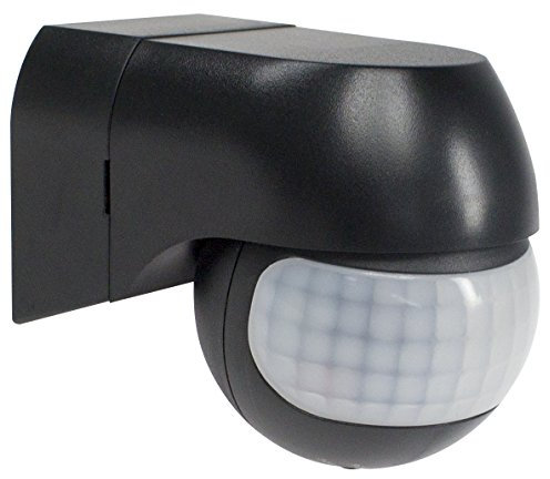 as - Schwabe Infrarot Bewegungsmelder 180° - IP44 spritzwassergeschützt - Bewegungssensor bis 12m Reichweite - 800W Schaltleistung - regelbarer Dämmerungsschalter - Eck-/Wandmontage - schwarz, 43804