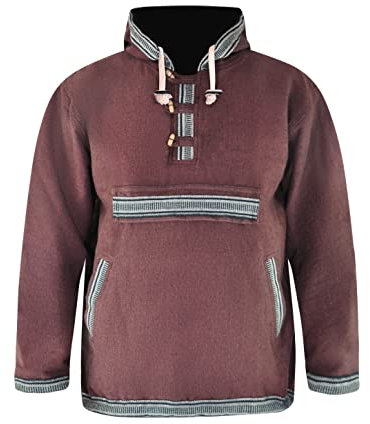 virblatt - Felpa Baja Uomo | 100% Cotone | Felpa Etnica Uomo Cappuccio Nepal Giacca Sherpa Felpe Particolari Baja Hippie - Sphärenhaft L Marrone