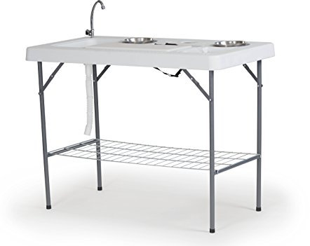 Organized Fishing FTLTT-126 Deluxe Fish Fillet Table, or Portable Folding Camping Kitchen with Cutting Board, Bowls, Knife, Odor Bar, Sink, Drain and More! 49.8 x 25.6 x 37.2, Granite