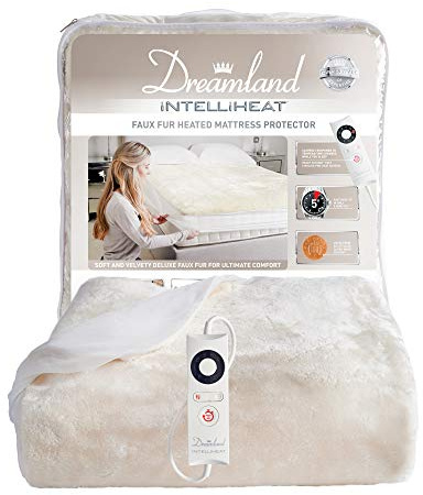 Dreamland Intelliheat 16307 Matratzenschoner aus Kunstfell, Einzelbett, 190 x 90 cm, lässt Sich leicht an der Matratze befestigen mit einem elastischen Rand, zusätzliche Fußwärme,