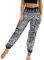 Nuofengkudu Damen Hippie Haremshose Capri Thai Hose Leichte mit Taschen Dünn Boho Ethno Blumenmuster Muster Strand Sommerhose Yogahose,Schwarz Geometrie