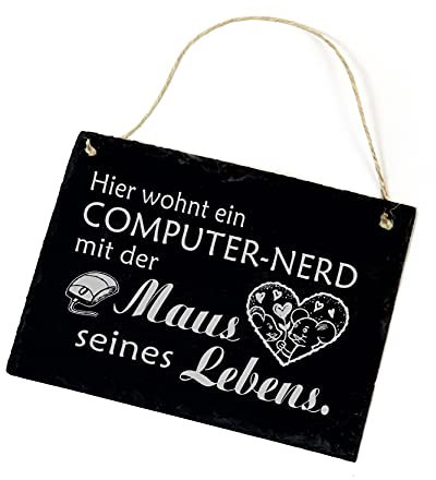 Schild Hier wohnt ein Computer Nerd mit der Maus seines Lebens - Schiefertafel Türschild 22x16cm | Dekolando