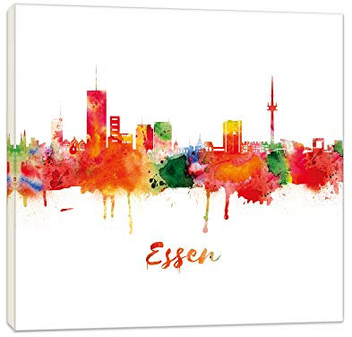 Essen Geschenk Idee Stadt Wandbilder - Essen Skyline Light - 20x20cm Bilder Leinwanddrucke/Street Art Graffiti Kunstdruck 2cm - Leinwandbild Wandbild/fertig aufgespannt/fertig zum aufhängen
