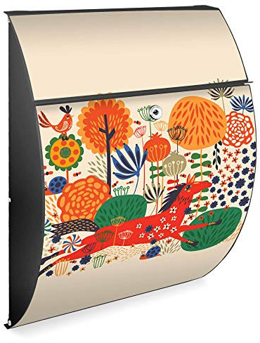 Burg Wächter Design Briefkasten | Modell Riviera 46cmx33,5cmx13cm groß | verzinkter Stahl anthrazit | Postkasten mit Öffnungsstopp, großer A4 Einwurf, Zylinderschloss, 2 Schlüssel | Motiv Rotes Pferd