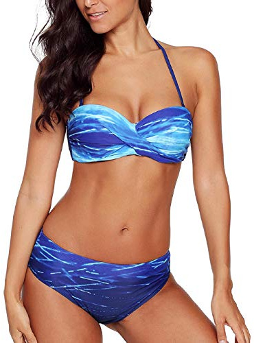 Tuopuda Costume da Bagno Donna Bandeau Bikini Set Push Up Imbottito Costumi Mare Due Pezzi Brasiliana Bikini Gradient Color Spiaggia Swimwear Sexy Top Triangolo Reggiseno con Slip Vita Bassa