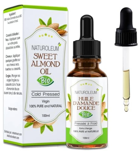 HUILE D'AMANDE DOUCE 100% BIO, pure et naturelle, pressée à froid- Extra Vierge - soin du corps peau visage cheveux, vegan (100 ml)
