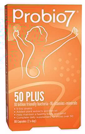 Probio7 50 Plus Probiotics for Men & Women. Multivitamin Tablets with Vitamin D, C, B12, Zinc & Ginkgo Biloba, Immune System Booster & Gut Health Support. Multivitamin Tablets for 50 Plus, 60 Capsules