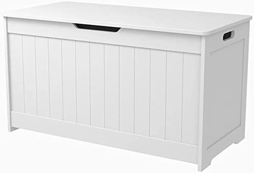 Wooden Large Children Kids Storage Bench Toy Chest -White Storage Space Toy Box Chest Ottoman Bench Foot Rest Seat for Bedroom and Living Room, 80.2 x 40 x 44.5 (White)