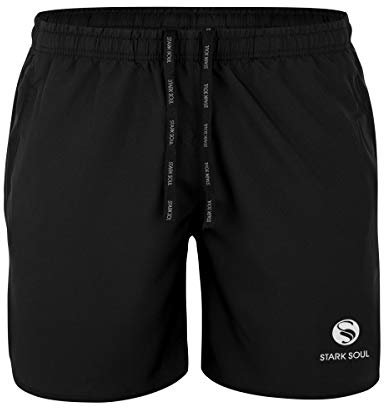 STARK SOUL Herren Sport Shorts Fitness Reflect, Funktionshose, Atmungsaktiv, Schnelltrocknende Trainingsshort - Schwarz - L
