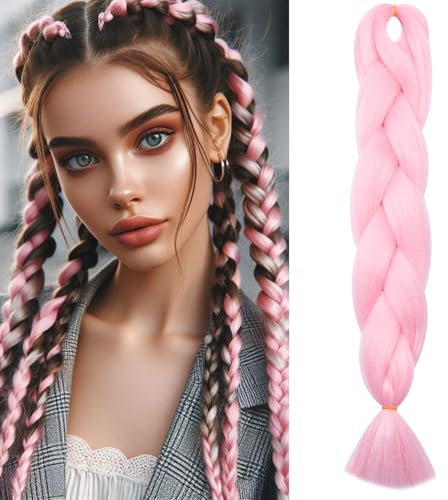 Silk-co Braids Extensions 60cm Kunsthaar zum Einflechten, 1 Stück Braids Haare, Crochet Hair Für Jumbo Braids Box Braid Twist Zopf Haarverlängerung Rosa