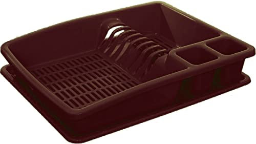 ECO Large Plastic Dish Drainer Rack with Drip Tray | Heavy Duty Sturdy Dish Rack for Kitchen Countertop | Brown Dish Drainer for Efficient Kitchen Organization & Cutlery Placement (Brown)