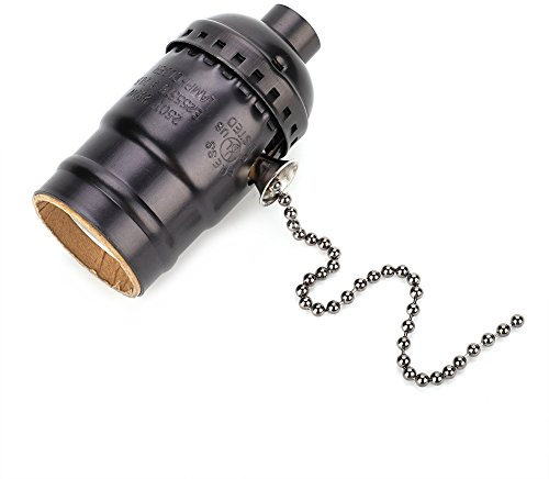 Haofy Douille de Lampe, Douille de Lumière Vintage E27 avec Chaîne de Traction, 1 Pièce de Douille de Base à Vis Moyenne en Aluminium pour Lampadaire et Lampe de Table éclairage de Bricolage(Le Noir)