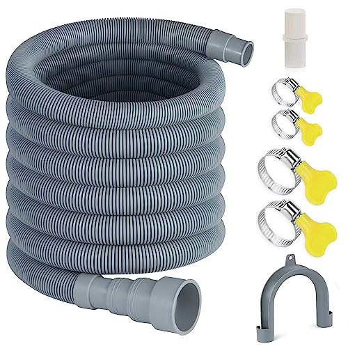 Elyfree 16.4ft Washing Machine Drain Hose, Universal Drain Hose Extension Kit for Washer, Dishwasher, Flexible Discharge Hose for LG/ GE/ Samsung, Fit up to 1-1/2 Inch Drain Outlets (16.4)