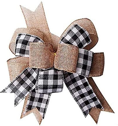 Nœuds de Noël à carreaux en toile de jute pour la maison, la porte d'entrée, les vacances, la décoration de fête de mariage