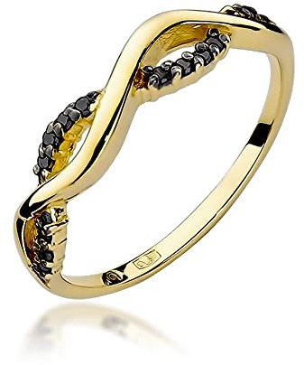 MARKO Verflochtener Damen Gold Verlobungsring mit 0.07Ct schwarzen Diamanten, 14 Karat Gold (585) | Goldring inklusive Box | Goldring für Frauen (Gelbgold, 54 (17.2))
