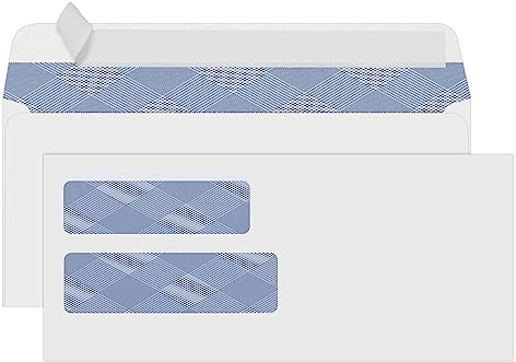 PANDRI 500 Pack #10 Double Window Self-Seal Envelopes, Security Tinted