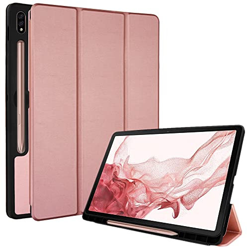 TECHGEAR Smart Case for Samsung Galaxy Tab S8 11 2022 Release (SM-X700 / SM/X706) PU Leather Slim Smart Case Stand Cover with Corner Protection [Auto Wake/Sleep] Soft TPU Holder - Rose Gold