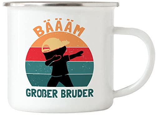 Hey!Print Bäääm! Großer Bruder Emaille Tasse Geschenk Ankündigung Dab Geburt Babynews