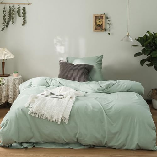 Michorinee Housse de Couette 140x200 cm Vert Clair Parure de Lit Adulte 1 Personne avec Fermeture Éclair Sets de Housse Couette en Microfibre Taie d'oreiller 65x65 cm