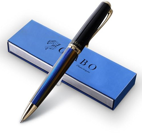 Gíabo Dreamer │Hochwertiger Kugelschreiber mit Geschenkbox│Schöner handgefertigter Drehkugelschreiber mit schwarzer Mine│Schaft aus Kunstharz und Acryl in Kombination aus Blau/Braun