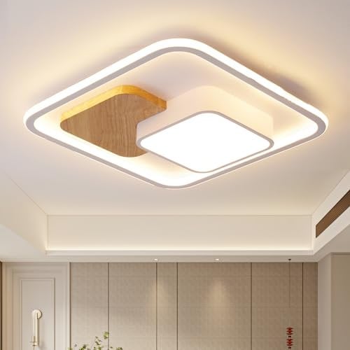 Natsen LED Deckenleuchte 93W Holz Deckenlampe, dimmbar mit Fernbedienung, für Büro Schlafzimmer Wohnzimmer Esszimmer Arbeitzimmer, 52 * 52 * 8.5cm