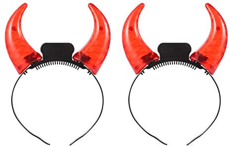 SHERCHPRY Lot de 2 bandeaux lumineux à LED en corne de diable rouge clignotante pour fille - Accessoires de fête d'Halloween (rouge)