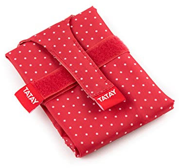 Tatay 1182251 Porta Bocadillo Reutilizable, Bolsa de Tela ideal para la merienda o almuerzo, Adaptable, Fácil de limpiar, Sin BPA, Color Dots Rojo, Medidas 72,5 x 44 cm