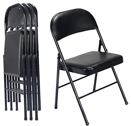 Karl home 4 Pack Black Folding Chairs with Padded Seats for Outdoor & Indoor, Portable Stackable Commercial Seat with Steel Frame for Events Office Wedding Party, 330lbs Capacity
