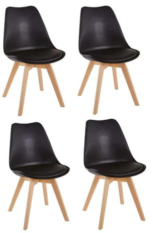 HJhomeheart Juego de 4 Sillas de Comedor, Patas de Madera Maciza, Cojín de Silla Extraíble, Silla de Cocina, Silla Moderna (Negro-4)