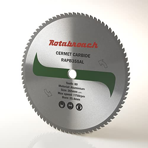 Rotabroach Chop Saw Blade for Aluminium - RAPB355AL Metal Cutting Cermet Tipped Blade for Circular Saws | 355mm Durable Cutter High Max Speed 1750 RPM