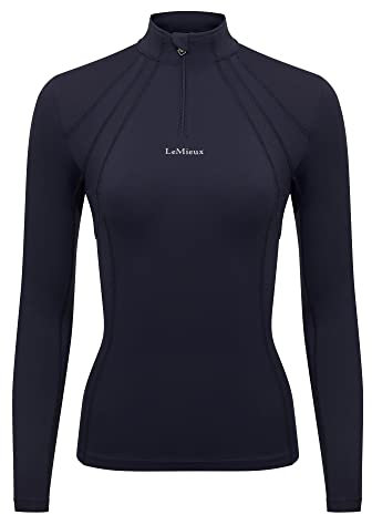 LeMieux Mia Mesh Long Sleeve Base Layer - Slim Fit - Sweat Wicking Breathable Fabric - 50+ UV Protection - Navy - UK 12