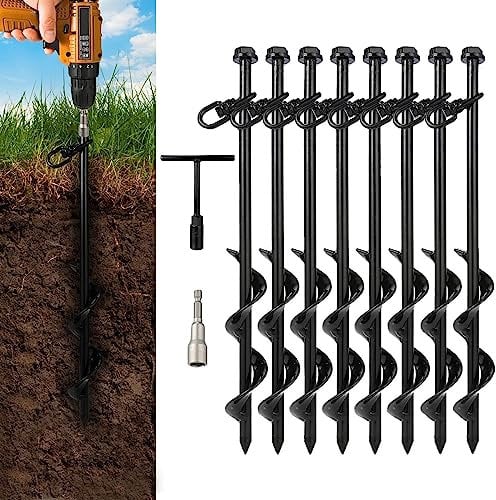 Ancres au Sol 8 piquets Kit d'ancrage au Sol 40cm, Ancrages au Sol Robuste pour Trampolines, tentes, auvents, abris, balançoires, abri de Jardin