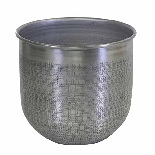 Blumentopf Blumengefäß Übertopf ALIKANTE S Silber 28x25 cm rund Aluminium Hammerschlag Luxus Blumen-Kübel Boho ABK104