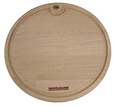 Fackelmann Tabla de Cortar Redonda con Orificio para Colgar, Tabla para Picar Alimentos, Madera de Haya con Certificación FSC, 24 cm Diámetro, Color Marrón Claro, 1 ud.