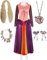 Yanny Weiblich Winifred Sanderson Kostüm Mary Sarah Sanderson Cosplay Perücke Ohrringe Halskette Kleid Zubehör für Halloween (Lila, X-Large)
