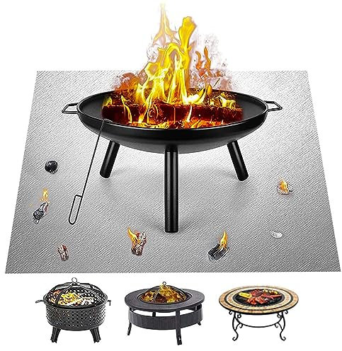 Feuerschalenmatte, 2 Stück, 99 x 99 cm, quadratische feuerfeste Matte, Untergrillmatte, Schutzmatte, tragbare Feuerstellen, quadratische feuerfeste Matte, Grillmatte, widerstandsfähige
