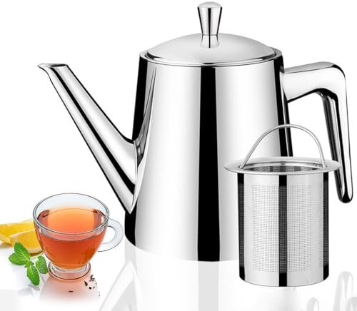 TheillèRe avec Infuseur Amovible pour Thé, Theiere Inox, ThéIèRe avec Filtre, ThéIèRe en Acier Inoxydable, Garde la Chaleur GrâCe à Sa Double Paroi(750ml), Argent