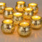 NUPTIO Glass Tealight Holder Gold - 12 Pieces Small Pumpkin Christmas Mercury Tea Light Holders Set Ribbed Votive Candles Wedding Party Living Room Table Centrepieces Halloween Ornament