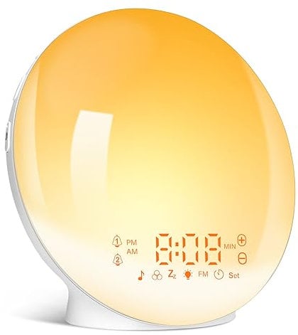 Sunrise Alarm Clock, Wake Up Light, Bedside Night Lamp with Sunrise/Sunset Simulation 7 Colors Atmosphere Lamp, Dual Alarms and Snooze Function, Light Alarm with 7 Natural Sounds and FM Radio (color3)