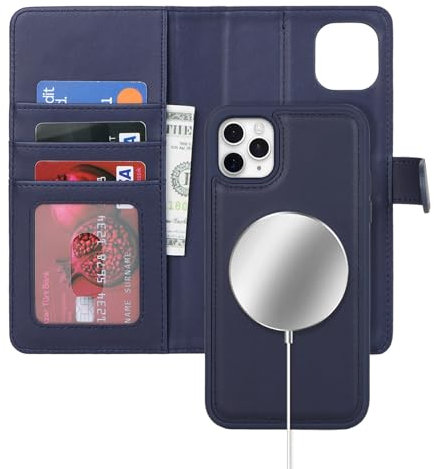 Zouzt for iPhone 11 Pro Max 6.5 Inch Detachable Wallet Case with Card Holder for MagSafe, Premium PU Leather 2 in 1 Flip Folio Book Magnetic Stand Protective Phone Cover - Blue