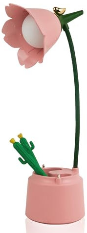himmel Kinder Schreibtischlampe mit Stifthalter, Dimmbare LED Tischlampe mit 3-Farben-Temperaturen, Wiederaufladbare Schreibtischlampe mit Touch Sensor und flexiblem Arm zum Lesen, Lernen
