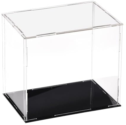 Recogwood Transparente Acryl-Vitrine, 15 x 10 x 15 cm, zusammenbaubar, Würfel-Organizer, Ständer, staubdichter Schutz, Vitrine mit schwarzem Sockel für Actionfiguren, Spielzeug, Sammlerstücke