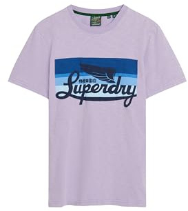 Superdry Herren Gestreiftes Cali T-Shirt mit Logo Hell Lavendel Lila Strukturiert XL