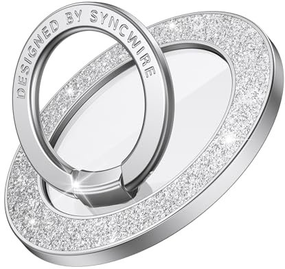 Syncwire Magnetic Phone Grip for MagSafe, Bling Magnetic Phone Ring Holder, 360° Rotation with Floating Effect Cell Phone Ring Stand MagSafe Ring for iPhone 15 Pro Max 14 13 12 &All - Glitter Silver