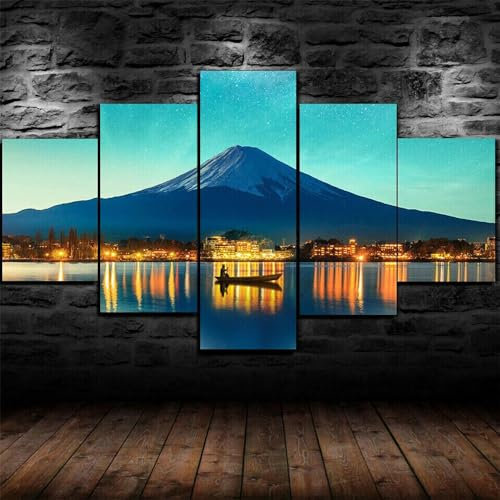 5 teiliges wandbild Stern- und Bergsegelbootlandschaft 5 stück leinwand wandkunst,5 teilig leinwand wanddeko wohnzimmer,leinwanddruck 5 teilig bilder wohnzimmer modern groß,mit rahmen,xxl 100x55cm